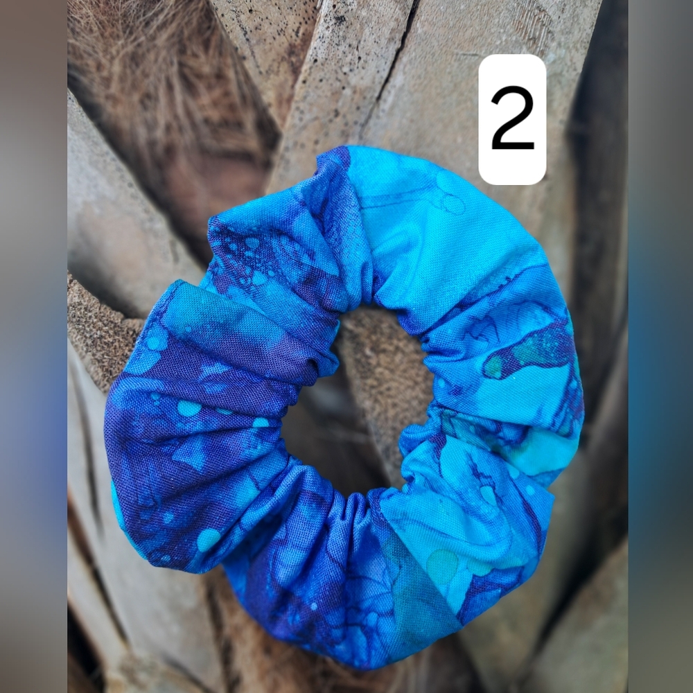 ONE Cotton Scrunchie Hair Tie Abstract Blue Purple Green Prints - Picture 5 of 16